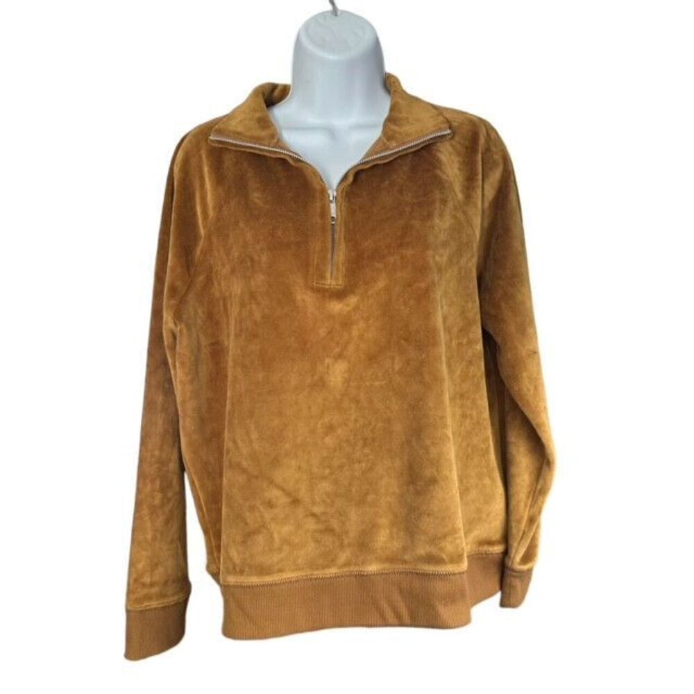Madewell MWL Velour 1/2 Zip‎ Sweatshirt Pullover Size Small S Mustard Yellow